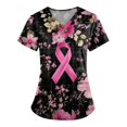 thumbnail image 1 of NAMTYQX Printed Scrub Tops Women V Neck Stretch Loose Breast Cancer Shirts Black Size L, 1 of 4