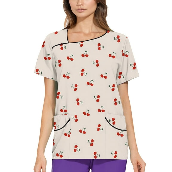 NAMTYQX Scrub Shirts for Women Lightweight Short Sleeve Stretch Casual Asymmetric V Neck Pink Size 4XL