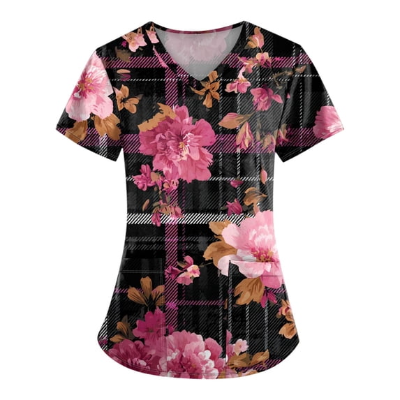 NAMTYQX Scrub Shirts for Women Short Sleeve Tshirts Shirts for Women Multicolor Size L
