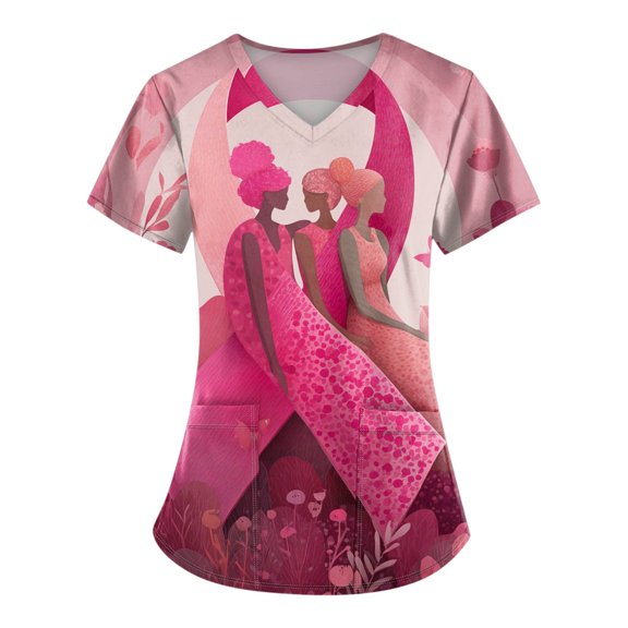 NAMTYQX Scrub Shirts for Women V Neck Stretch Graphic Tees for Women Pink Size 2XL