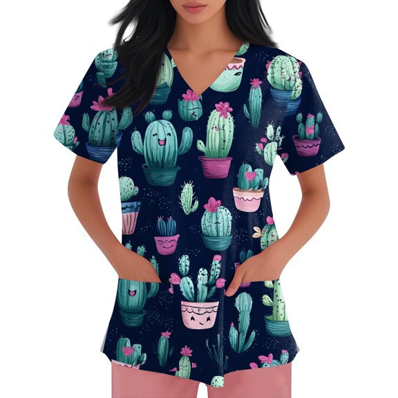 NAMTYQX Scrub Tops Women Light Lounge Stretchy Loose Fitting Short Sleeve Dark Blue Size 4XL