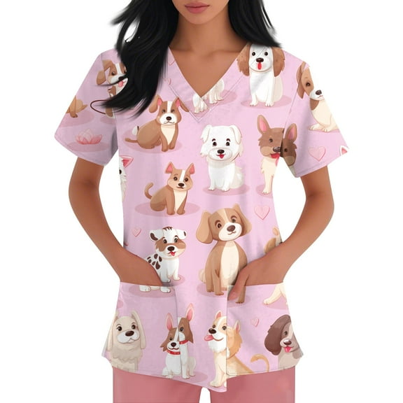 NAMTYQX Scrub Tops Women Lounge Loose Fit Short Sleeve V Neck Stretch Light Pink Size 5XL