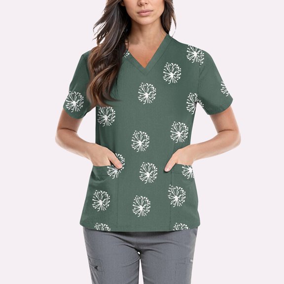 NAMTYQX Scrub Tops Women Short Sleeve Casual Lightweight V Neck Stretch Green Size XL
