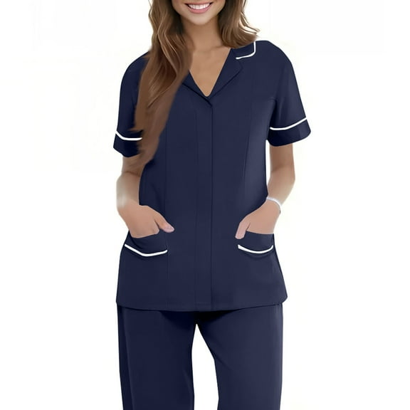 NAMTYQX Scrub Tops Women Stretch Loose Fitting Short Sleeve Light Lounge Vneck White Size M