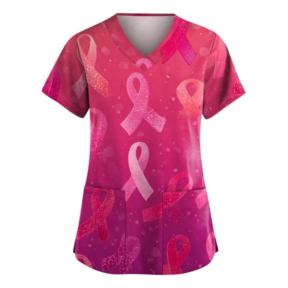 NAMTYQX Scrubs Tops for Women Short Sleeve Loose Fit Graphic Tees for Women Purple Pink Size 2XL