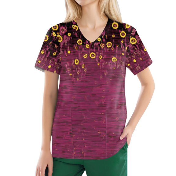 NAMTYQX Scrubs for Women Casual Loose Fitting V Neck Lightweight Stretch Hot Pink Size XL