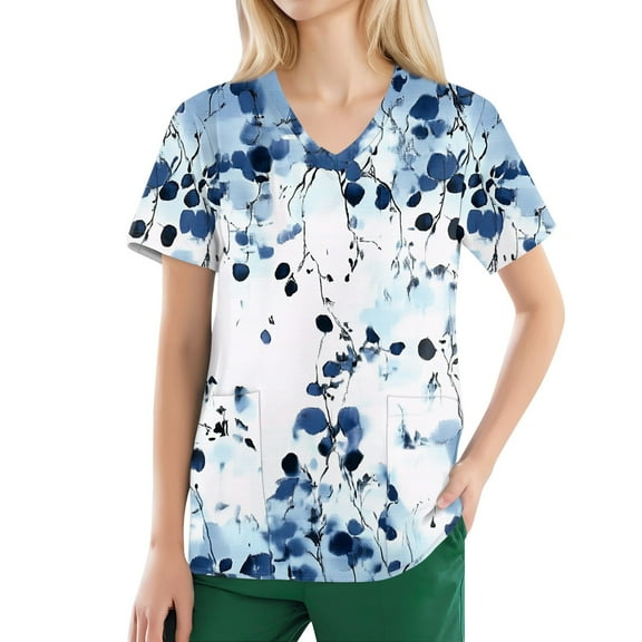 NAMTYQX Scrubs for Women Casual Stretchy V Neck Loose Fit Light Short Sleeve Royal Blue Size 3XL