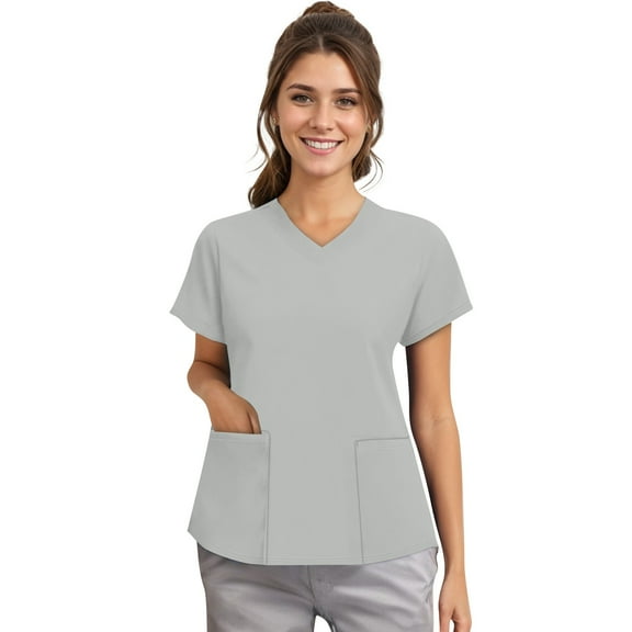 NAMTYQX Scrubs for Women, Classic Fit, Four-Way Stretch, Short Sleeve, V Neck, Anti-Wrinkle Women’s Medical Scrub Top Light Gray Size XL