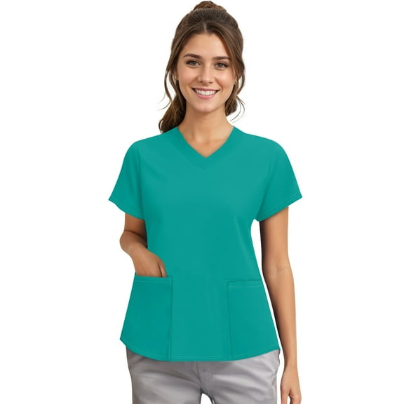 NAMTYQX Scrubs for Women, Classic Fit, Four-Way Stretch, Short Sleeve, V Neck, Anti-Wrinkle Women’s Medical Scrub Top Turquoise Size 2XL