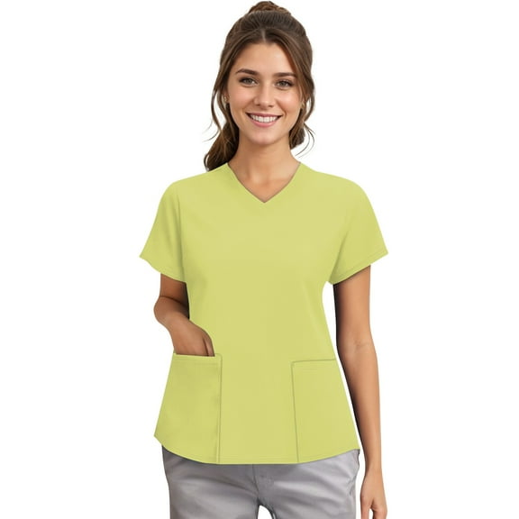 NAMTYQX Scrubs for Women, Classic Fit, Four-Way Stretch, Short Sleeve, V Neck, Anti-Wrinkle Women’s Medical Scrub Top Yellow Size 2XL