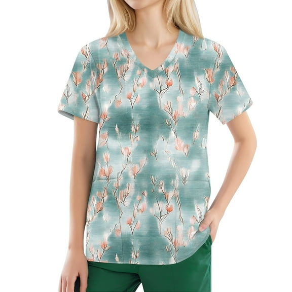 NAMTYQX Scrubs for Women Light Loose Fitting Short Sleeve V Neck Casual Stretch Mint Green Size M