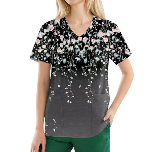 NAMTYQX Scrubs for Women Light Stretchy Short Sleeve V Neck Loose Fit Casual Dark Gray Size 3XL