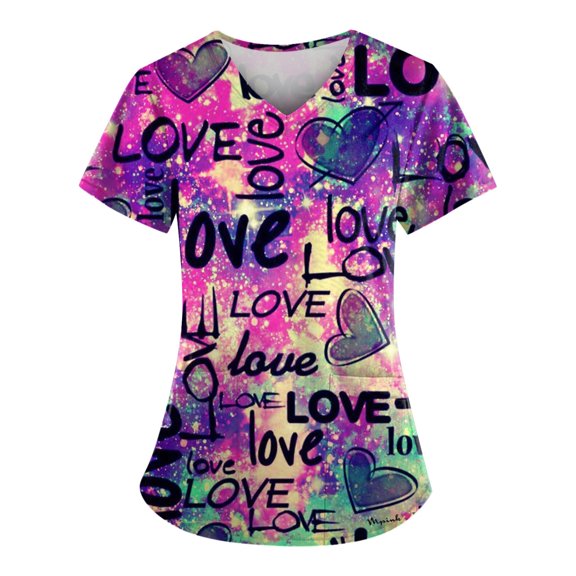 NAMTYQX Scrubs for Women Loose Fit Casual V Neck Stretchy Cute Multicolor Size L with Pockets