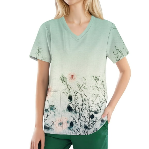 NAMTYQX Scrubs for Women Loose Fitting Stretch Short Sleeve Lightweight Lounge Mint Green Size XL