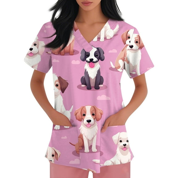 NAMTYQX Scrubs for Women Stretch Loose Fitting Casual Lightweight Short Sleeve Pink Size M