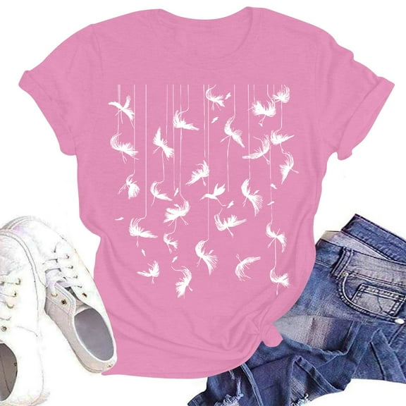 NAMTYQX Shirts for Teens Girls Casual Plus Size Crewneck Print Short Sleeve Muster Cool Stretch Loose Fitting Womens Oversized Tee Shirts Pink Size 2XL
