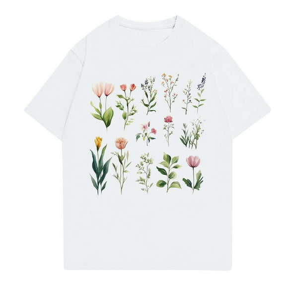 NAMTYQX Shirts for Women Trendy Summer Short Sleeve Slack Cool Trendy Print Plus Size Muster Crew Neck Stretch Tops for Women Trendy Summer White Size S