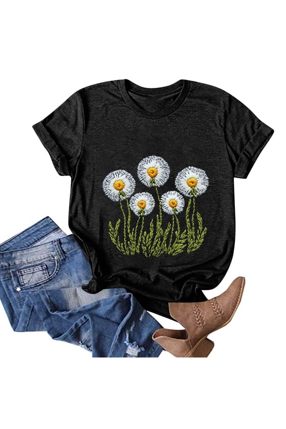 Shirts for Women Trendy Summer Stylish Short Sleeve Stretchy Loose Fitting Patterns Crewneck Airoft Oversized Mit Print Graphic Tees Black Size M