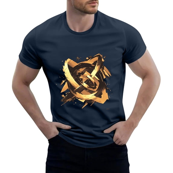 NAMTYQX Shirts for Men Boho Plus Size Baggy Short Sleeve Soft Elasticated Patterns Crew Neck Lightweight Casual T Shirts for Man Navy Size XL