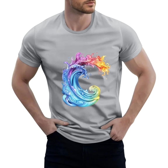 NAMTYQX Shirts for Men Casual Pattern Plus Size Lounges Elastic Crew Neck Comfy Lightweight Breathable Short Sleeved Men's T-Shirts Gray Size M