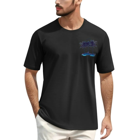 NAMTYQX Shirts for Men Easy Casual Comfort Baggy Patterned Elastic Crewneck Plus Size Short Sleeve Lightweight Mens Summer Shirts Black Size S