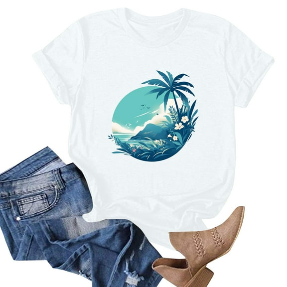 NAMTYQX Shirts for Teens Girls Casual Short Sleeve Light Cool Boxy Fit Patterns Oversize Muster Round Neck Shirts for Women White Size S