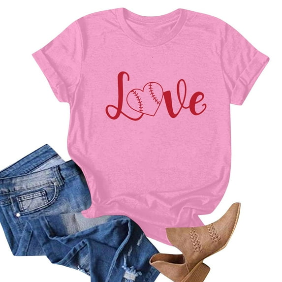 NAMTYQX Shirts for Women Comfy Short Sleeve Breathable Plus Size mit Print Basic Round Neck Print Lightweight Ladies Tops and Blouses Pink Size L