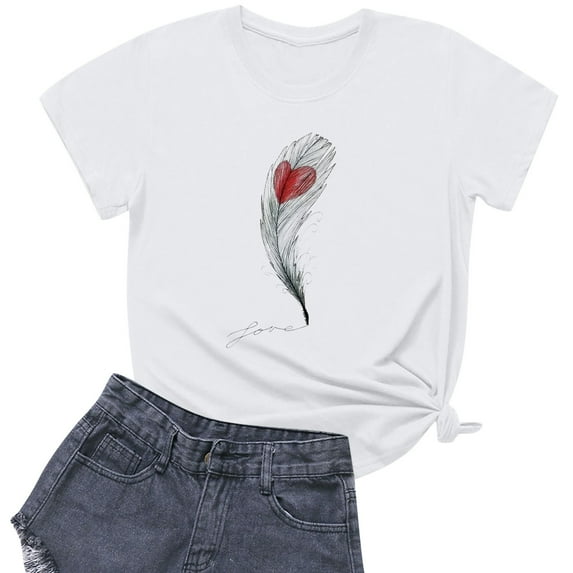 NAMTYQX Shirts for Women Cute Scoop Neck Gemustert Cool Printed Lightweight Plus Size Short Sleeve Loose Fit Cute Tops for Teen Girls Red Size M