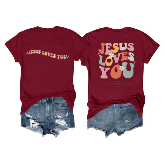 NAMTYQX Shirts for Women Lightweight Crewneck Print Trendy Short Sleeve Plus Size Baggy Soft Bedruckte Womens Summer Tops 2025 Wine Size XL