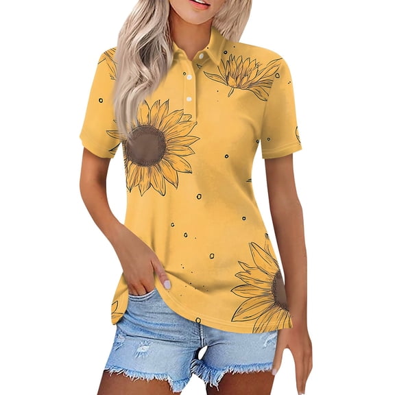 NAMTYQX Shirts for Women Trendy Hip Plus Size Short Sleeve Comfort Casual Loose Fit Soft Lapel Button V Neck Orange Size L