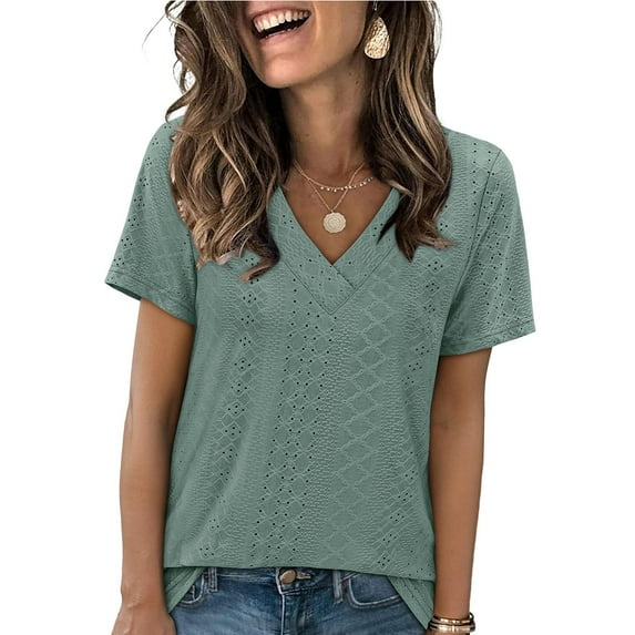 NAMTYQX Shirts for Women Trendy Summer Crewneck Womens Tops Summer Patterned Blouses for Women Dressy Casual Army Green Size M