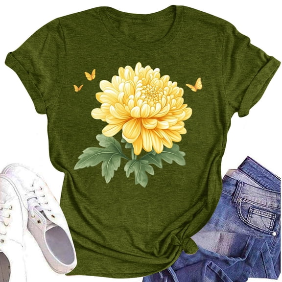 NAMTYQX Short Sleeve Blouses for Women Boxy Fit Soft Light Oversized Scoop Neck Short Sleeve Print Basic Graphic Cute Summer Tops for Women Army Green Size 2XL