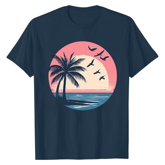 NAMTYQX Short Sleeve Blouses for Women Loose Fit Hawaiian Soft Short Sleeve Print Mit Muster Lightweight Plus Size Scoop Neck Tops for Women Trendy Summer Navy Size S
