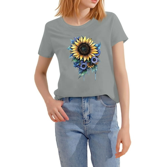 NAMTYQX Short Sleeve Blouses for Women Plus Size Crewneck Cool Loose Fitting mit Print Short Sleeve Simple Stretchy Graphic Womens Summer Tops 2025 Gray Size XL