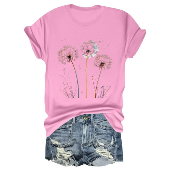 NAMTYQX Short Sleeve Blouses for Women Print Short Sleeve Soft Grafisches Casual Scoop Neck Plus Size Loose Stretchy Summer Blouses for Women 2025 Pink Size M