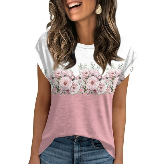 NAMTYQX Short Sleeve Blouses for Women Trendy Loose Fit Short Sleeve Summer Tops for Women 2025 Pink Size XL