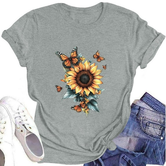 NAMTYQX Short Sleeve Shirts for Women Crewneck Looses Casual Oversize Gemusterte Patterns Short Sleeve Light Cool Womens Summer Tops 2025 Gray Size 2XL