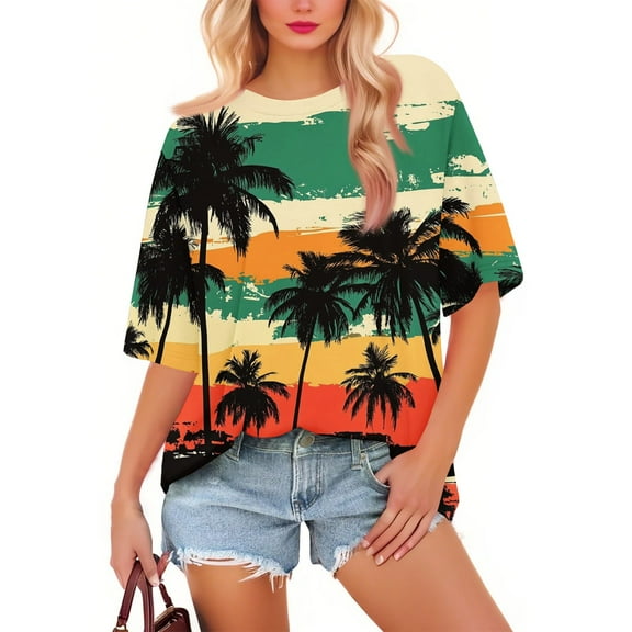 NAMTYQX Short Sleeve Shirts for Women Casual Cute Hip Loose Plus Size Graphic Lightweight Short Sleeve Scoop Neck Pink Size 2XL