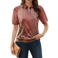 thumbnail image 1 of NAMTYQX Short Sleeve Shirts for Women Fashion Womens Polo Shirts Casual Soft Short Sleeve Lapel V Neck Red Size S, 1 of 5