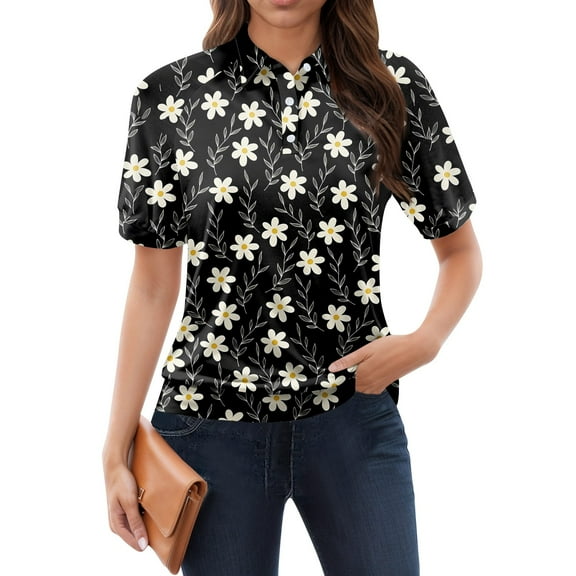 NAMTYQX Short Sleeve Shirts for Women Lapel Casual Soft Womens Polo Shirts Short Sleeve Lounges Complexion Size 2XL