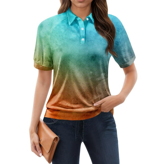 NAMTYQX Short Sleeve Shirts for Women Lapel Short Sleeve Lounges Trendy Womens Polo Shirts Soft Light Blue Size L