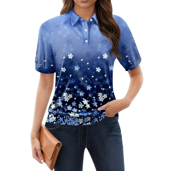 NAMTYQX Short Sleeve Shirts for Women Lapel Trending Short Sleeve Slacking Soft Womens Polo Shirts Royal Blue Size S