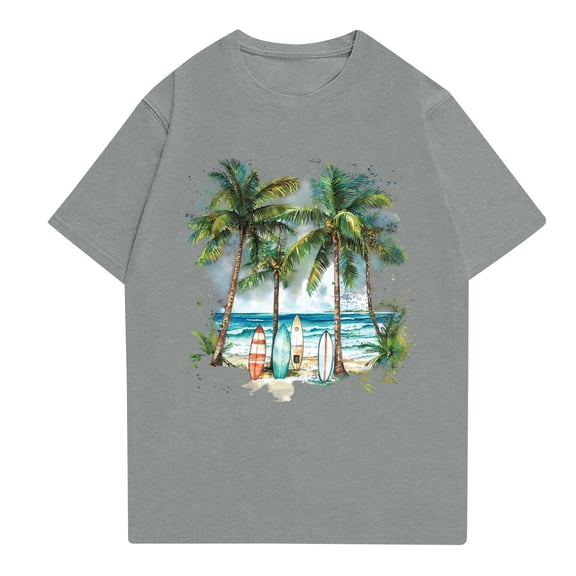 NAMTYQX Short Sleeve Shirts for Women Short Sleeve Cute Casual Hawaii Tropical Patterned Crewneck Boxy Fit Plus Size Stretchy Gray Size 5XL