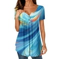 thumbnail image 1 of NAMTYQX Short Sleeve Shirts for Women Short Sleeve Frill Button V Neck Loose Fitting Casual Patterned Trending Plus Size Blue Size S, 1 of 5