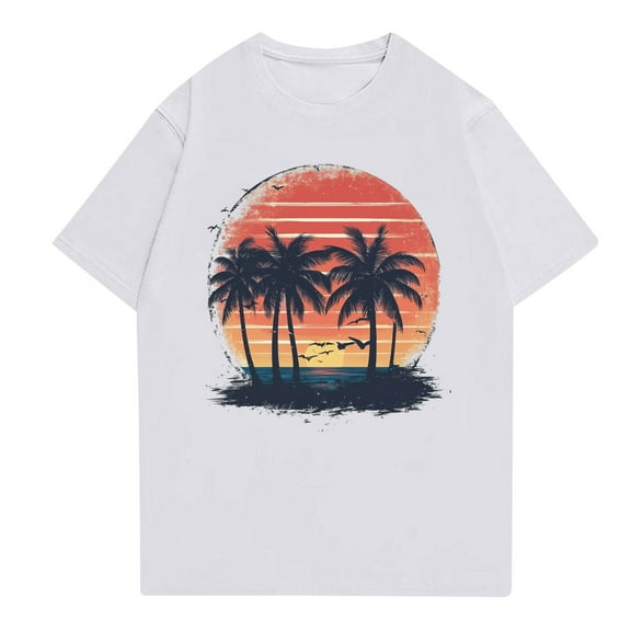 NAMTYQX Short Sleeve Shirts for Women Short Sleeve Loose Light Hawaii Tropical Graphic Casual Basic Crewneck Plus Size White Size S