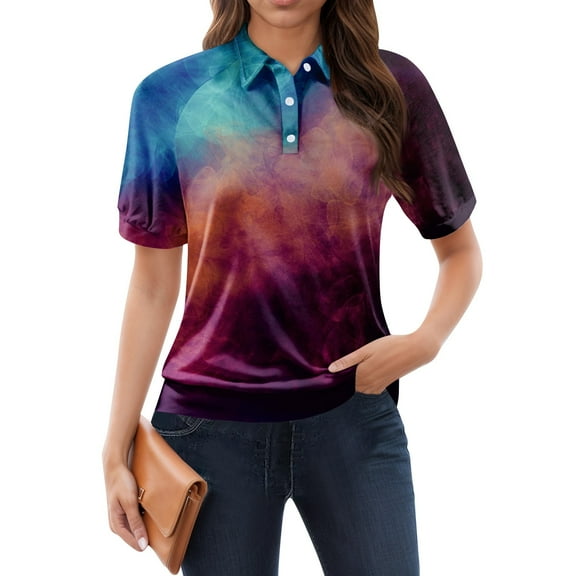 NAMTYQX Short Sleeve Shirts for Women Short Sleeve Soft Trendy Lapel V Neck Womens Polo Shirts Lounge Dark Purple Size 3XL
