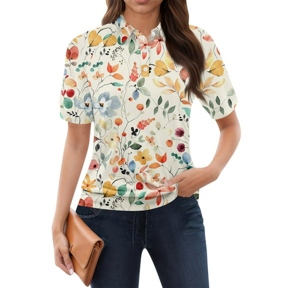 NAMTYQX Short Sleeve Shirts for Women Soft Hip Lapel Womens Polo Shirts Short Sleeve Casual Khaki Size XL