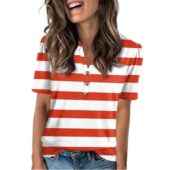NAMTYQX Short Sleeve Shirts for Women Stretch Loose Classic Button V Neck Tops for Women Trendy Summer Saffron Size XL
