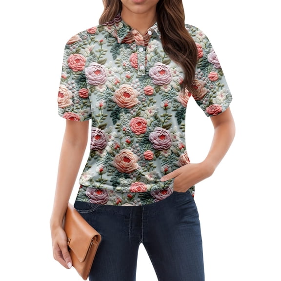 NAMTYQX Short Sleeve Shirts for Women Womens Golf Polo Shirts Short Sleeve Slacking Lapel Soft Trendy Green Size XL