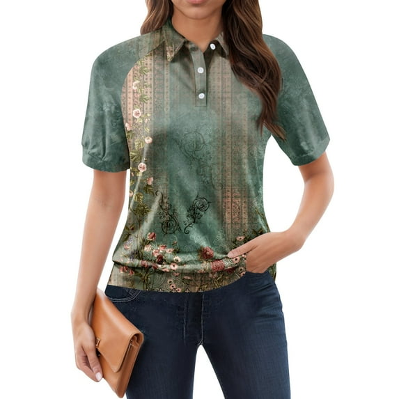 NAMTYQX Short Sleeve Shirts for Women Womens Golf Polo Shirts Soft Short Sleeve Lounges Lapel V Neck Trending Army Green Size 3XL